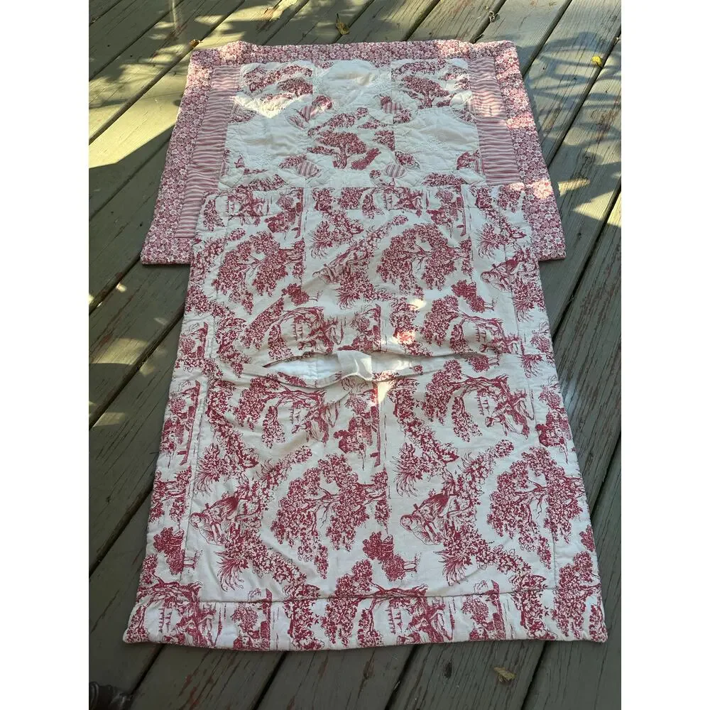 French country Toile quilted pillow shams red white reversible standard set 2
